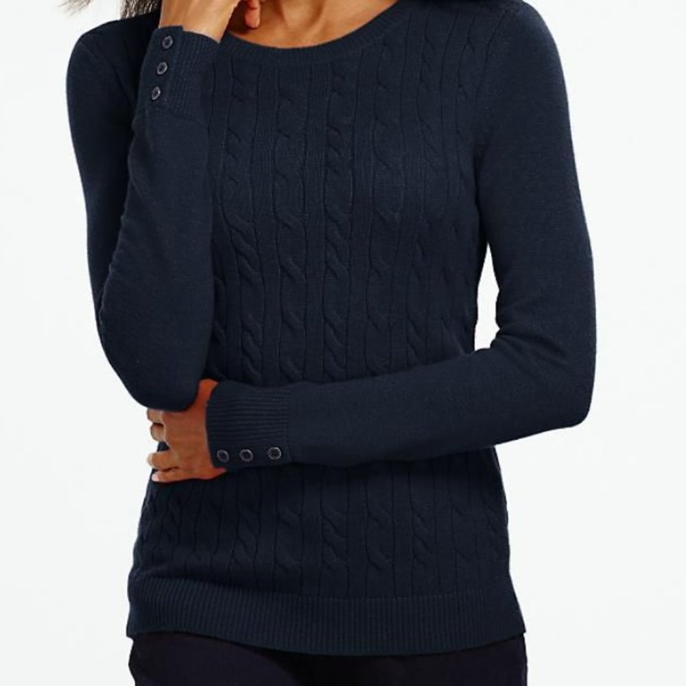 Talbots Cable Button Cuff Sweater - Navey